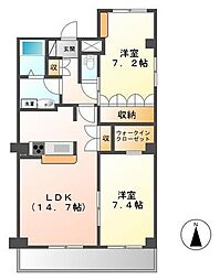 カーサＡｋｉｙａｍａ 4階2LDKの間取り