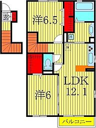 フェリスおおたかの森 2階2LDKの間取り