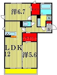 アリエス 2階2LDKの間取り