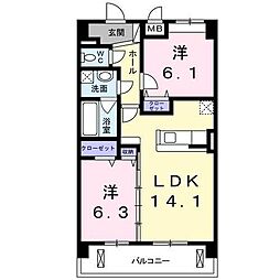 アルコ・イーリス 3階2LDKの間取り