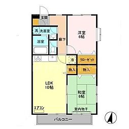 クレア鰭ヶ崎 2階2LDKの間取り