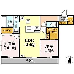 グレイスフルコート雅 2LDKの間取図画像