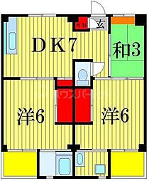 ビレッジハウス江戸川台1号棟 3DKの間取図画像