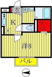ヴィラ・グランメール2 1Kの間取図画像