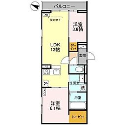 八潮市大字垳アパート 2LDKの間取図画像