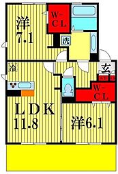 ヴィラージュB 2LDKの間取図画像