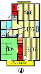 パールハイツ海老原28 3DKの間取図画像