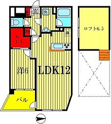 オアシスA棟 1LDKの間取図画像