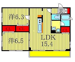 フォレストタウン 2LDKの間取図画像