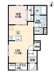 リーブルファイン三郷半田II 1LDKの間取図画像