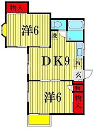 第二幸ハウス 2DKの間取図画像