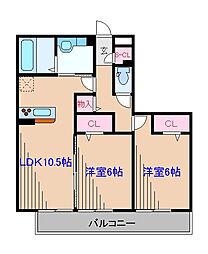 ヴェールテラス 2LDKの間取図画像