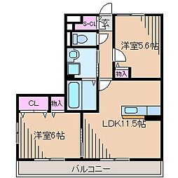 メゾン・アムール壱番館 2LDKの間取図画像