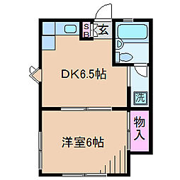 フラット谷戸A 1DKの間取図画像