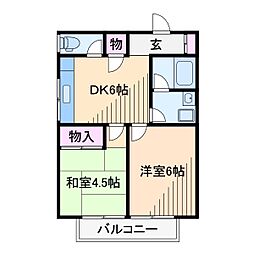 ニューハイム羽沢 2DKの間取図画像