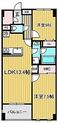 レジディア武蔵小杉 2LDKの間取図画像
