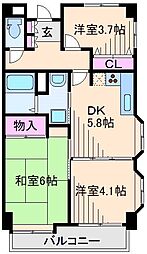 グランパール綱島三番館 3DKの間取図画像