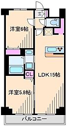 アソシエール大倉山 2LDKの間取図画像