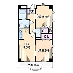 青山コーポA 2DKの間取図画像