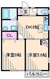 アパート 2DKの間取図画像