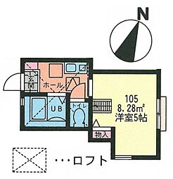G・Aヒルズ東白楽 1Kの間取図画像