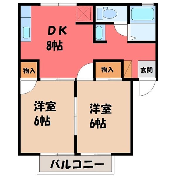 コーポみどり ｜栃木県宇都宮市駒生町(賃貸アパート2DK・2階・44.74㎡)の写真 その2