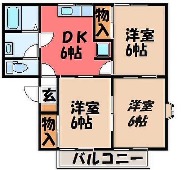 セジュールグリーン D ｜栃木県宇都宮市鶴田町(賃貸アパート3DK・1階・53.43㎡)の写真 その2