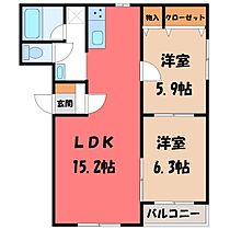 ミヤビタウン C  ｜ 栃木県宇都宮市若松原2丁目（賃貸マンション2LDK・3階・58.29㎡） その2