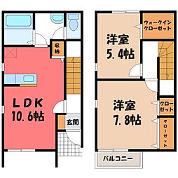 リッチローズ B 1階2LDKの間取り