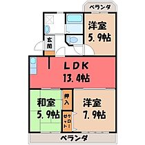 エバーグリーンフィールド  ｜ 栃木県宇都宮市西原町（賃貸マンション3LDK・4階・70.12㎡） その2