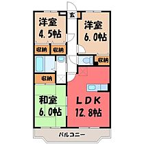 サンツヤマモト A  ｜ 栃木県宇都宮市山本2丁目（賃貸マンション3LDK・1階・65.07㎡） その2