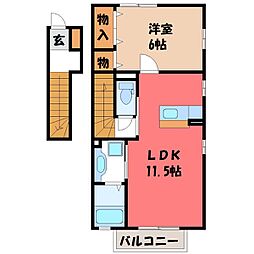 アークヒルズ A 2階1LDKの間取り