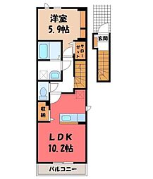 アザレヤハイツ D 2階1LDKの間取り