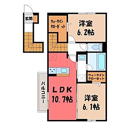 宇都宮市平松1丁目アパート 2LDKの間取図画像