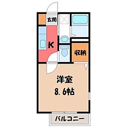 カスカータB 1Kの間取図画像