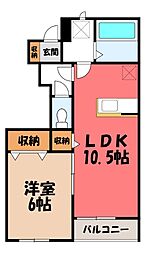 パークハイム中一の沢 1LDKの間取図画像