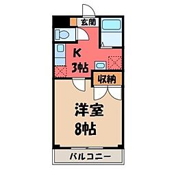 オカダハイツ2 1Kの間取図画像