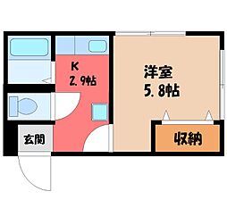 プランドール雀の宮 1Kの間取図画像