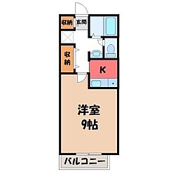 陽だまりハイツ2000D 1Kの間取図画像