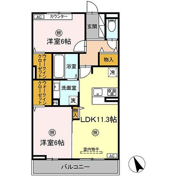 リアン朝霧 102｜兵庫県明石市朝霧南町1丁目(賃貸アパート2LDK・1階・59.56㎡)の写真 その2