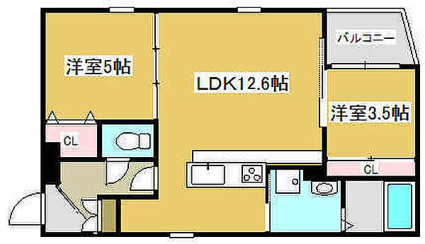 コティ姫路 303｜兵庫県姫路市東延末2丁目(賃貸アパート2LDK・3階・40.29㎡)の写真 その2