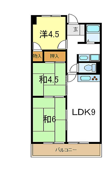 ファミールハイツ 401｜兵庫県加古川市平岡町新在家(賃貸マンション3LDK・4階・54.50㎡)の写真 その2