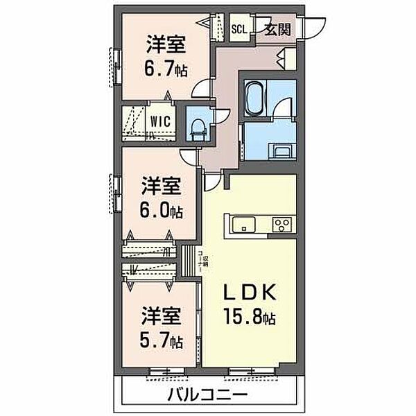 オカバ姫路青山シャーメゾンＡ 205｜兵庫県姫路市青山西1丁目(賃貸マンション3LDK・2階・81.07㎡)の写真 その2