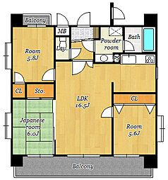 ロマネスク新町2 3LDKの間取図画像