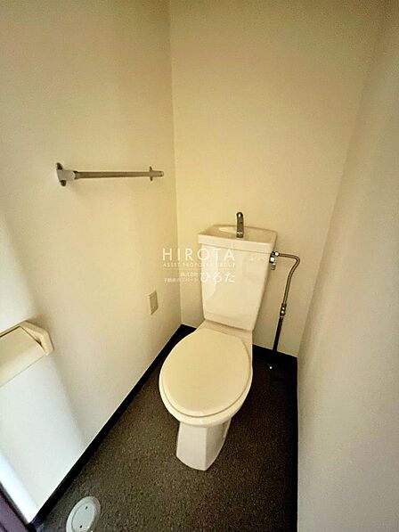 ツッパリ棚を付けると収納が増え、トイレ用品の他に観葉植物などを飾る場所ができて雰囲気が変わります。