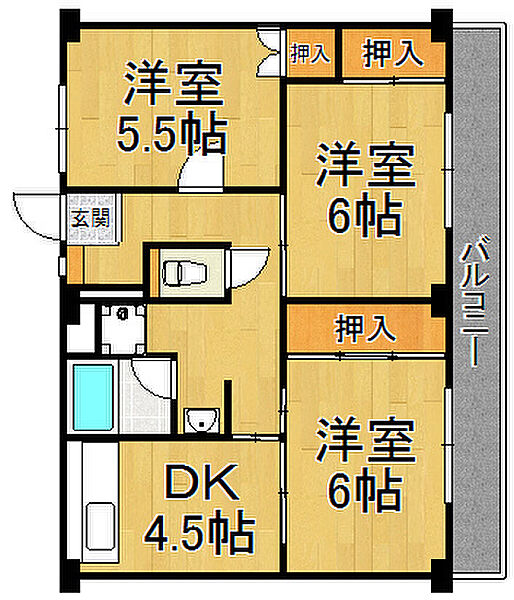 ビレッジハウス山本6号棟 ｜兵庫県宝塚市山本丸橋4丁目(賃貸マンション3DK・1階・57.96㎡)の写真 その2