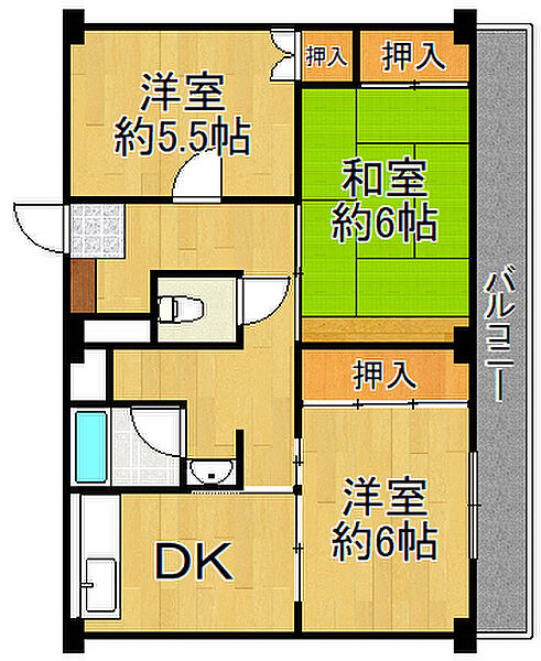 ビレッジハウス山本2号棟 ｜兵庫県宝塚市山本丸橋4丁目(賃貸マンション3DK・4階・57.96㎡)の写真 その2