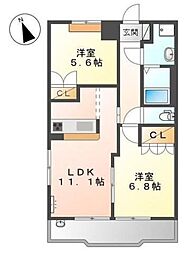 プレッソリーバ 2階2LDKの間取り