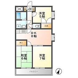 グリーンヒルサイトウ弐番館 3DKの間取図画像