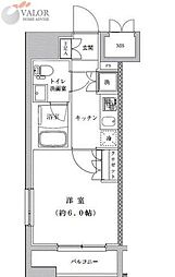 ライジングプレイス川崎 2階1Kの間取り
